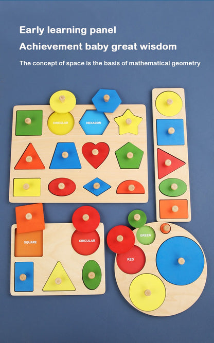 Brinquedos de quebra-cabeça Montessori para bebês de madeira, de encaixe de formas e cores, tábua de raspar à mão, brinquedos cognitivos geométricos de educação infantil