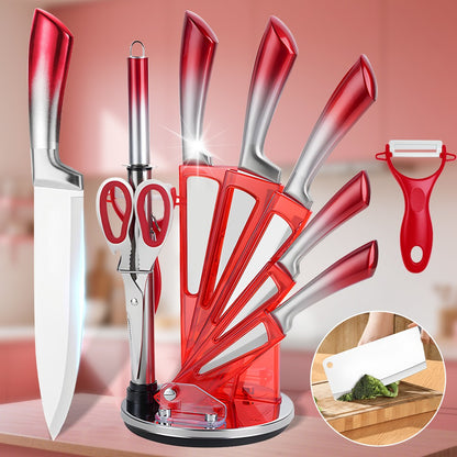 MDHAND 9 Peças Conjunto de Blocos de Facas de Aço Inoxidável com Afiador Cortar Fatiar Frutas Carne Cutelo Faca Utilitária Facas Acessórios