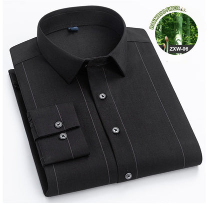 Bamboo Fiber Casual long-sleeve shirts for man elastic Anti-wrinkle striped slim fit formal shirt soft business designer clothes