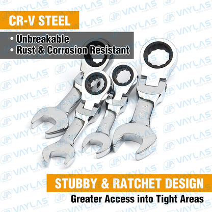 1 chave catraca mini 6-19mm, ferramenta de chave fixa ultracurta, chave catraca com cabeça flexível, chave combinada curta 72T Aço CR-V