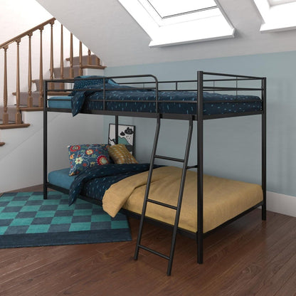 Junior Twin over Twin Bunk Bed, Space-Saving Design, Full-Length Guardrails,