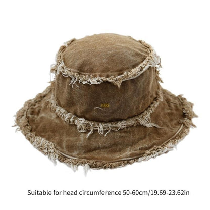 Chapéu Bucket Desfiado para Adulto, de Férias, Primavera, Proteção Solar, Chapéu de Pescador Desgastado