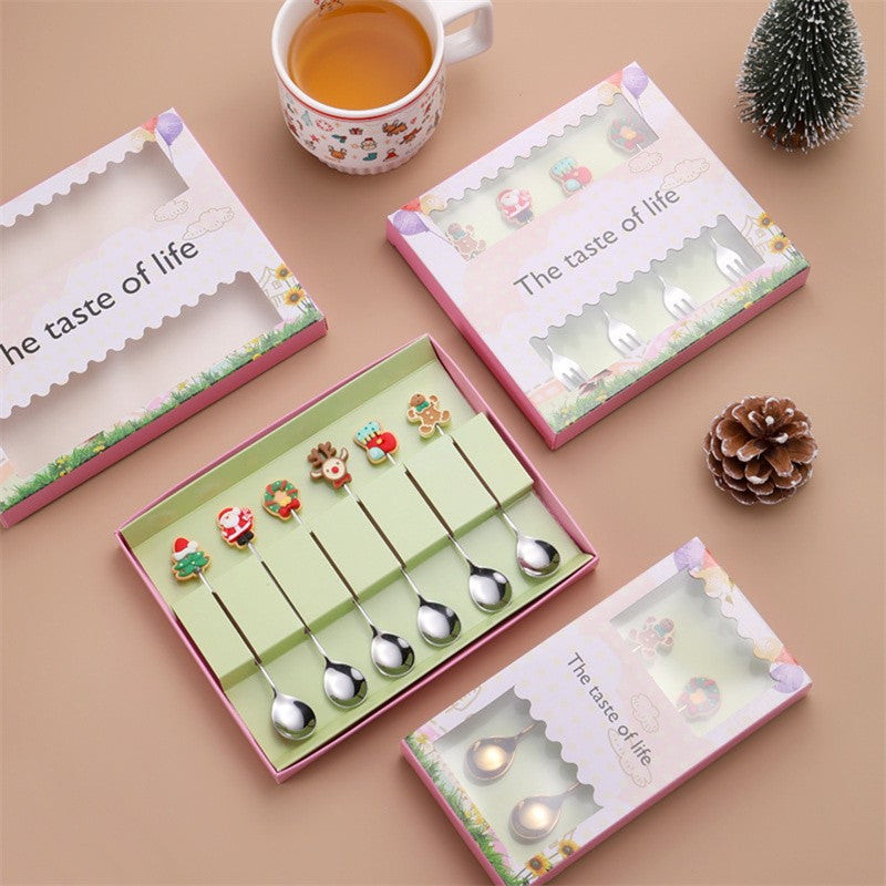 Christmas Gift  Deco Tableware Cutlery Set Elk Christmas Tree Decoration Dessert Spoon Fruit Fork Coffee Spoon Cutlery Gift