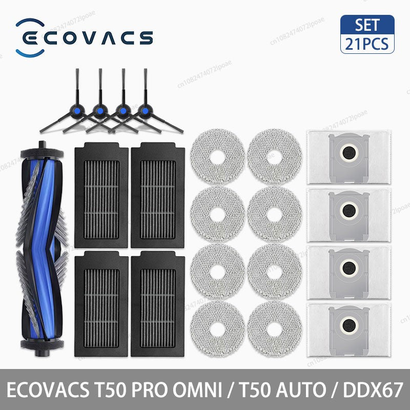 Acessórios para Aspirador Robô ECOVACS T50 PRO OMNI / T50 AUTO / DDX67 Escova Principal Escova Lateral Filtro Hepa Pano de Limpeza Saco de Pó Peças