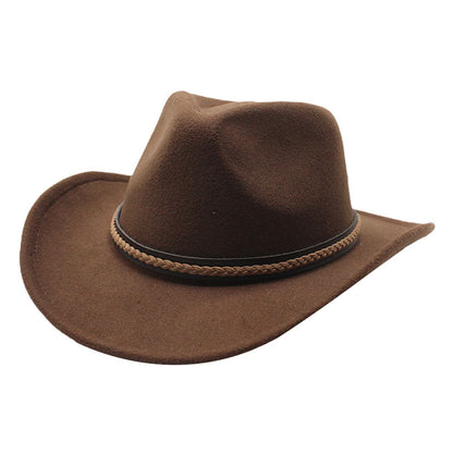 Classic Cowboy Hats for Women Men Retro Cowgirl Hats Wide Brim Felt Hats with Decorative Band