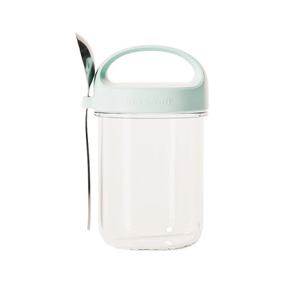 Copo de Aveia Noturna com Tampa e Colher 430ML - Vidro, Selável, Portátil, para Café da Manhã, Cereal, Leite, Salada, Iogurte - Item de Cozinha