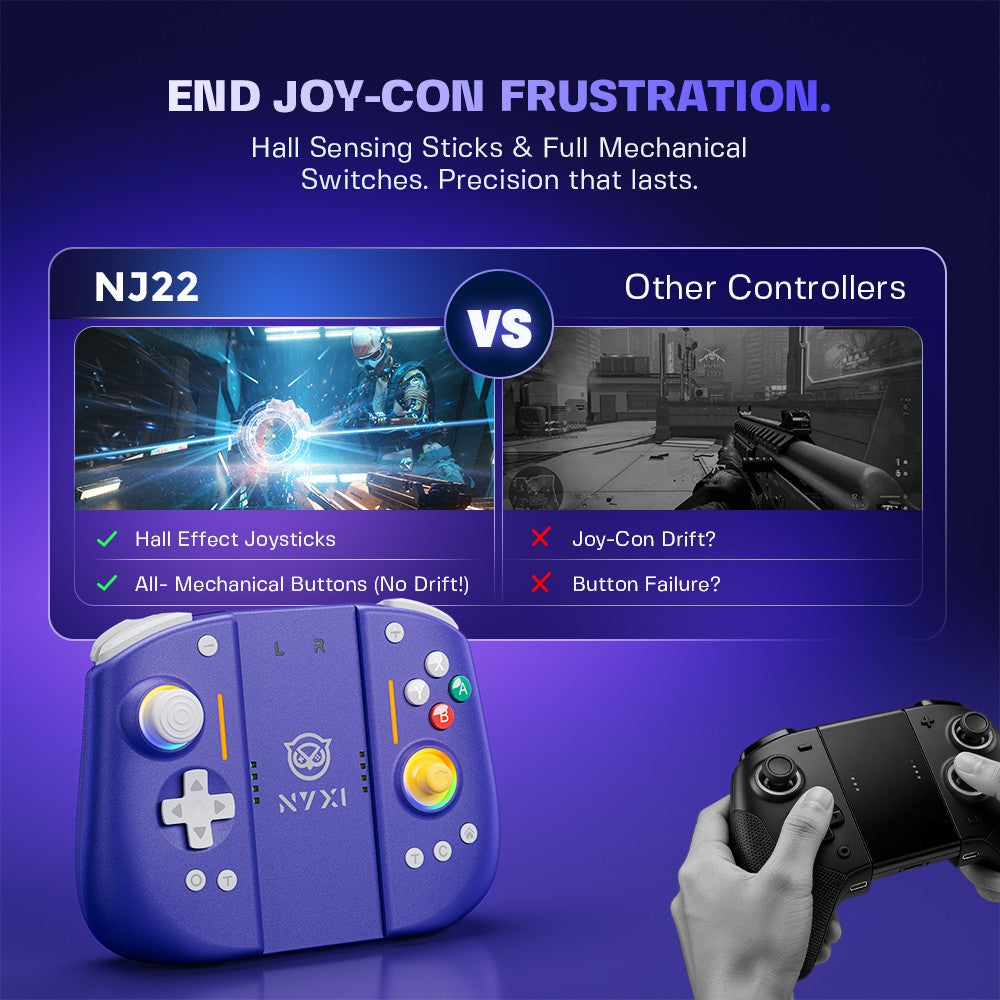 NYXI Hyperion 3 Purple Edition, Magnetic Modular Joypad for Switch 2, Hall Effect No Drift, Full Mechanical Buttons, 9-Axis Gyro, Pro & Handheld Mode