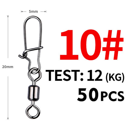MEREDITH 50 PEÇAS Acessórios para Pesca de Lucio Conector Giratório de Rolamento Pino de Aço Inoxidável Snap Anzóis Isca Giradores Equipamento de Pesca