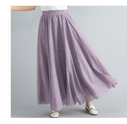 Fashion Solid Cotton Linen Women Skirts Maxi Elegant Harajuku Saia Casual Loose Long Skirt Ladies Clothes Faldas Ropa Mujer