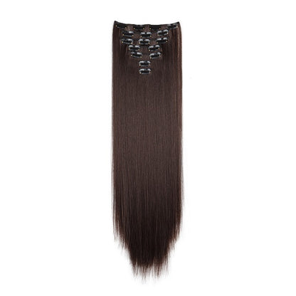 Extensão de cabelo liso longo sintético de 24 polegadas 7pçs/conjunto 16 clipes Penteado Preto Loiro Peruca para mulheres 2026