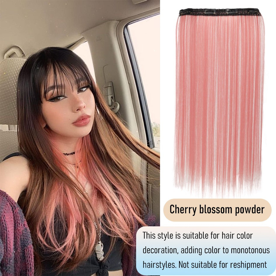 Apliques de cabelo liso sintético 50cm com 4 mechas coloridas, rabo de cavalo de clipe, perucas rosa/azul/roxa, perucas de Halloween/Natal