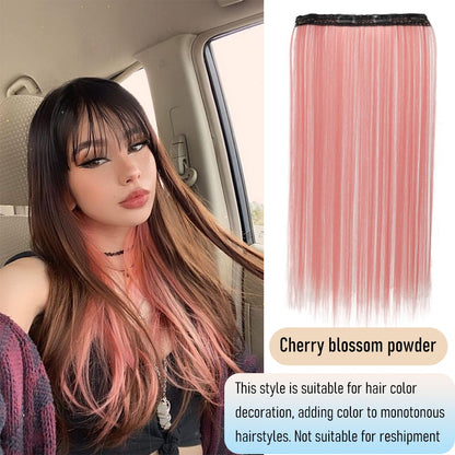 Apliques de cabelo liso sintético 50cm com 4 mechas coloridas, rabo de cavalo de clipe, perucas rosa/azul/roxa, perucas de Halloween/Natal