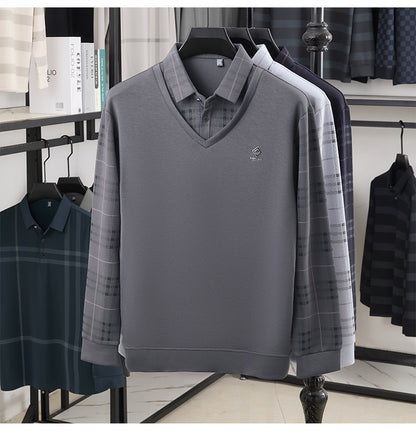 TFETTERS Business Men Polo Shirt 2025 Fashion Casual Slim Long Sleeve T Shirt Men Pullover Printed Plaid Shirts for Man Clothing