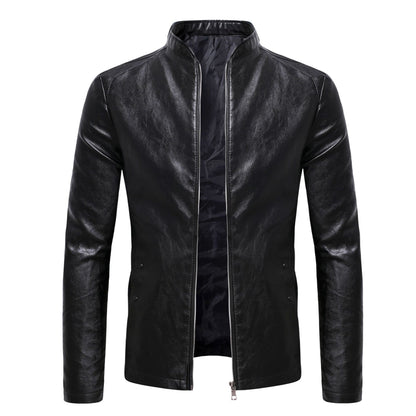 2024 Spring New Men's Business Casual Slim Long-sleeved Pu Leather Jacket Jacket Side Seam Pocket Zipper Solid Color