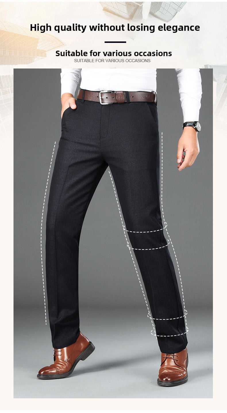 Top Quality 100% Cotton New Brand Casual Fashion Business Straight Long Dress Pants High Waist Trousers Men's Clothing
