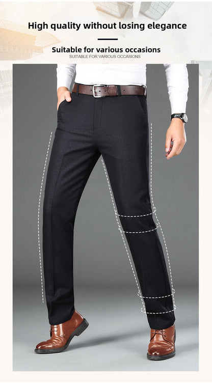 Top Quality 100% Cotton New Brand Casual Fashion Business Straight Long Dress Pants High Waist Trousers Men's Clothing