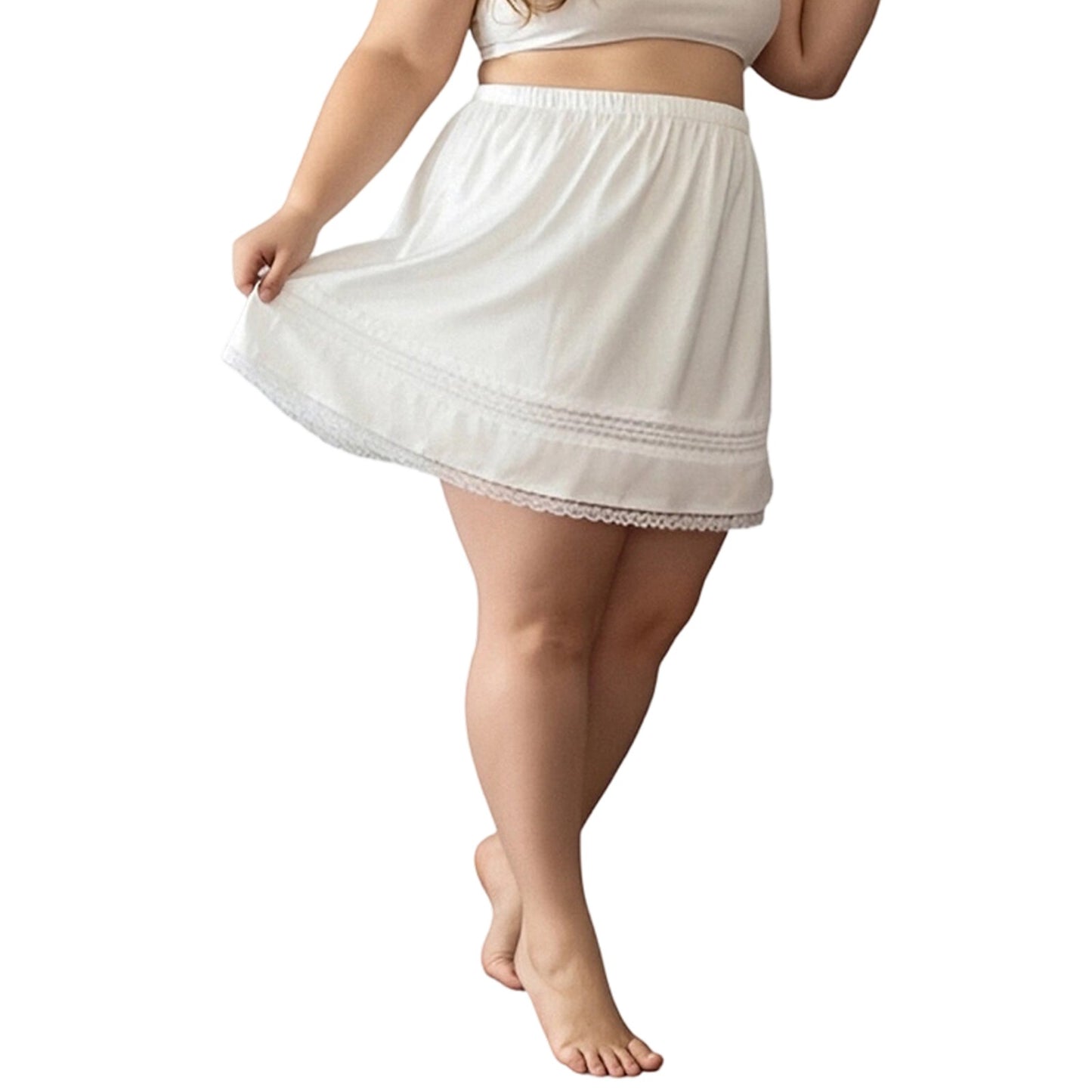 Stylish Women s Plus Size Lace Trim Skirt with Elastic Waistband - Trendy Summer Casual Mini Skirt for Fashionistas