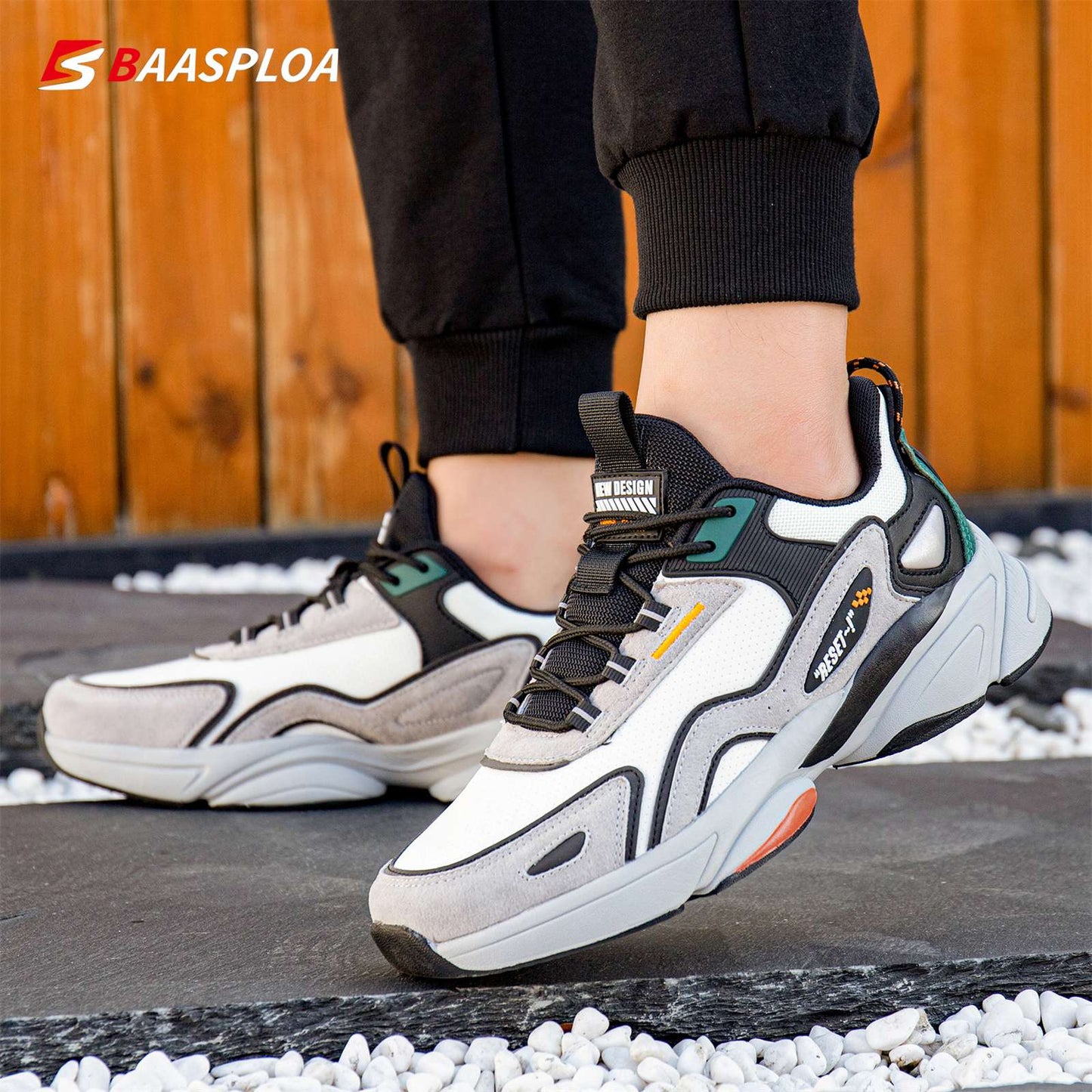 Baasploa Lightweight Running Shoes For Men's Designer Leather Casual Sneakers Lace Up Male Outdoor Sports Shoes Tennis