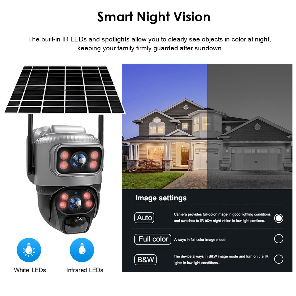 Câmera V380 Lente Dupla 4G Solar PIR Detecção Humana Visão Noturna À Prova D'Água Segurança Vídeo IP Câmera 8MP 4K Bateria Monitor CFTV