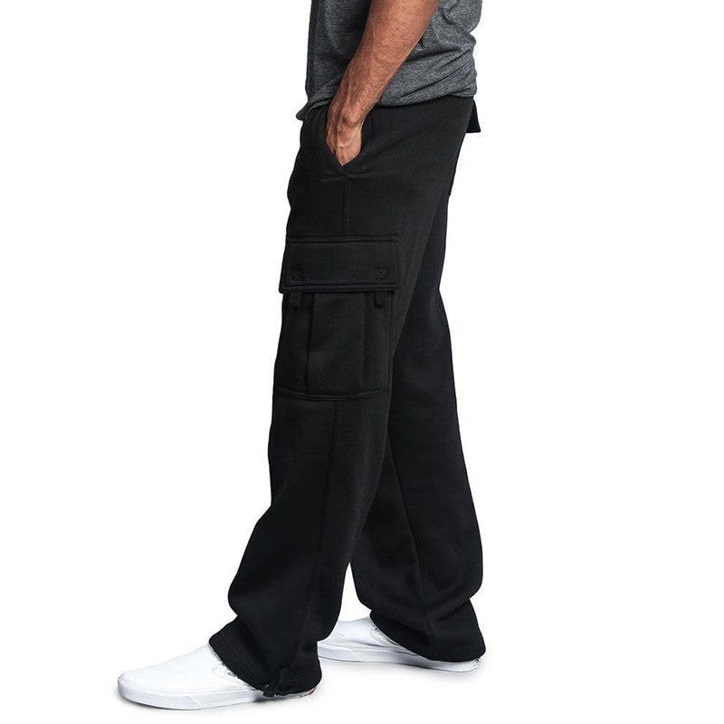 Calça Moletom Masculina Reta, Jogger para Esportes e Moda Urbana, Larga, Grande, com Cordão, Calça Longa Masculina com Múltiplos Bolsos