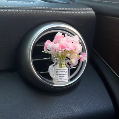 Enfeites de clipe de saída de ar do console central do carro, flores simuladas, clipe de carro, enfeites de vaso de vidro de jasmim, respira bebê para meninas, decorações
