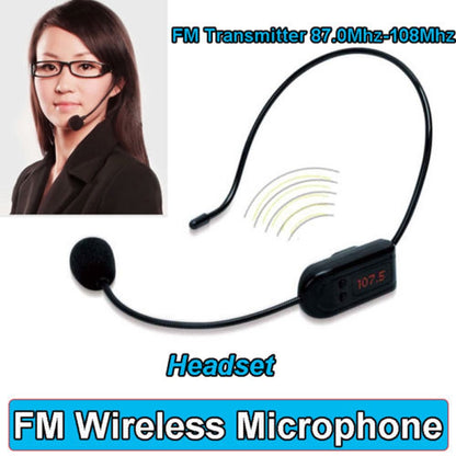 Microfone de lapela sem fio FM Megafone 87 MHz-108MHz Microfone de cabeça com display de tubo digital para fala, ensino, guia turístico e instrutor