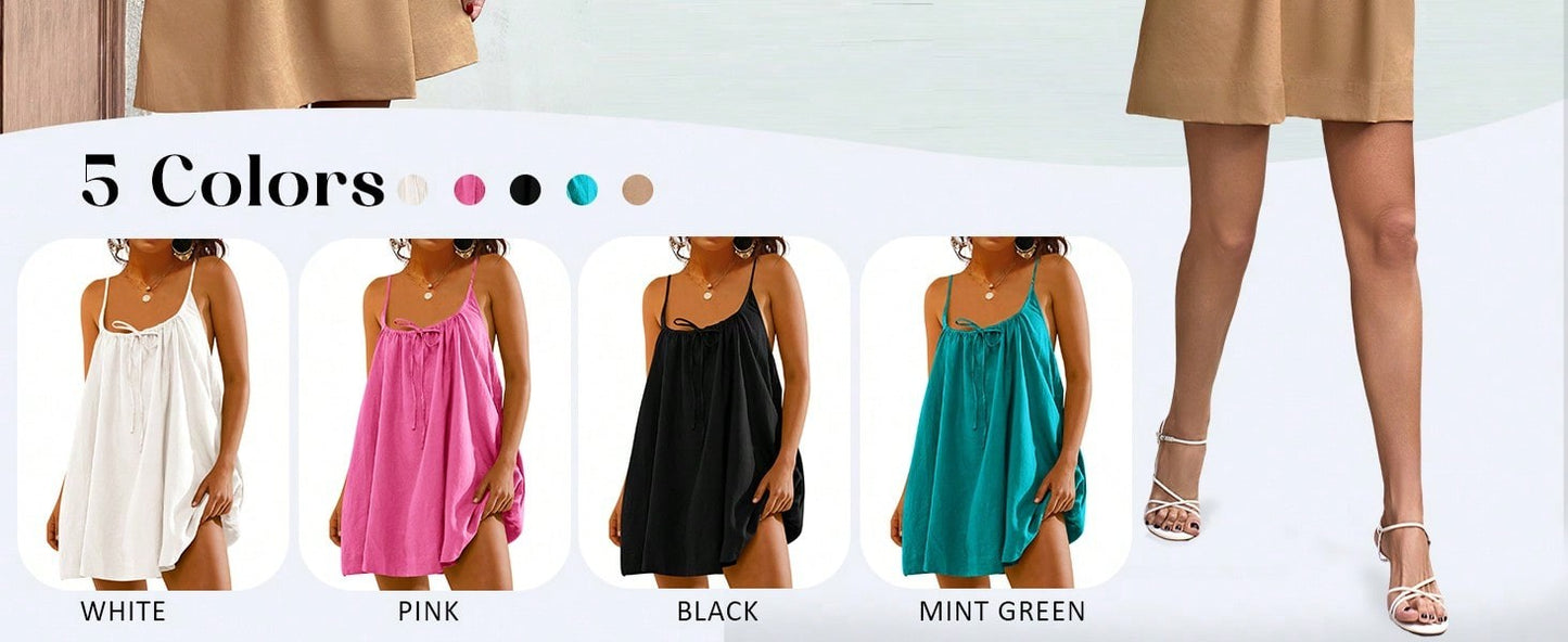 Fisoew Women Summer Sleeveless Mini Dress Tie Back Casual Loose Sexy Trendy Swimsuit Coverup