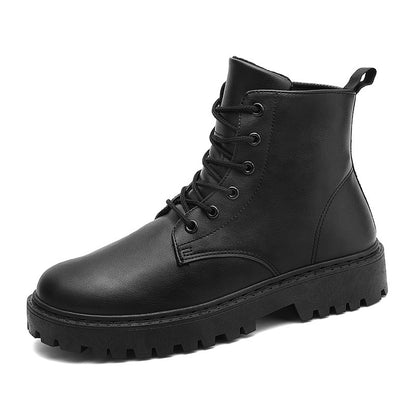 Men Black Leather Boots New British Style High Top Fashion Work Boots Outdoor Street Fashion Chelsea Men Shoes Comfortable Short