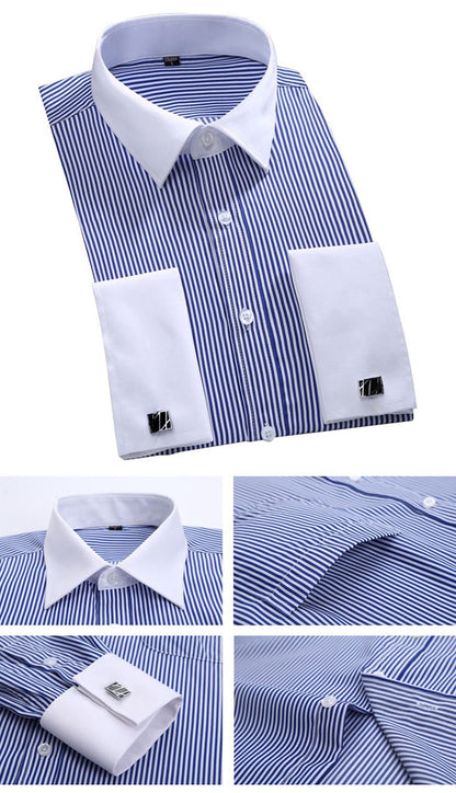 Men's French Cuff Dress Shirt  Long Sleeve Formal Business Buttons Male Shirts Regular Fit Cufflinks Shirt Plus size 6XL