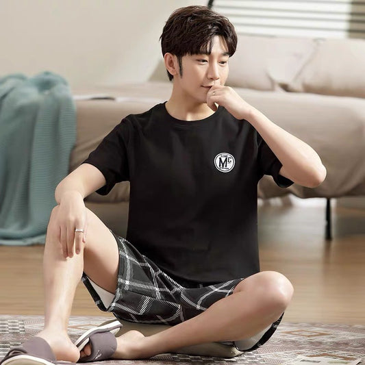 Summer Men's Pajamas Homewear Set Men's Short-Sleeved Shorts Teenage Students Cartoon Striped Casual Pajamas Homewear Set