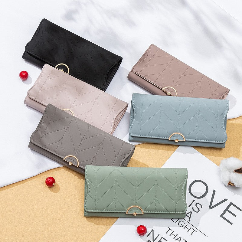 PU Fashion Long Women's Wallet Fashion Buckle New Handbag Large Capacity Fresh Wallet Wallet