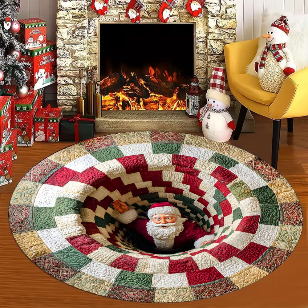 VIKAMA Christmas-themed Round Rug Stain-resistant and Durable Bedside Mat for Bedroom Living Room Sofa Rug Home Decor