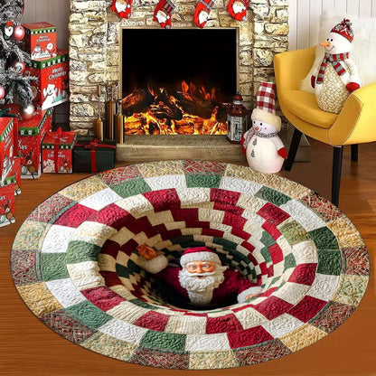 VIKAMA Christmas-themed Round Rug Stain-resistant and Durable Bedside Mat for Bedroom Living Room Sofa Rug Home Decor