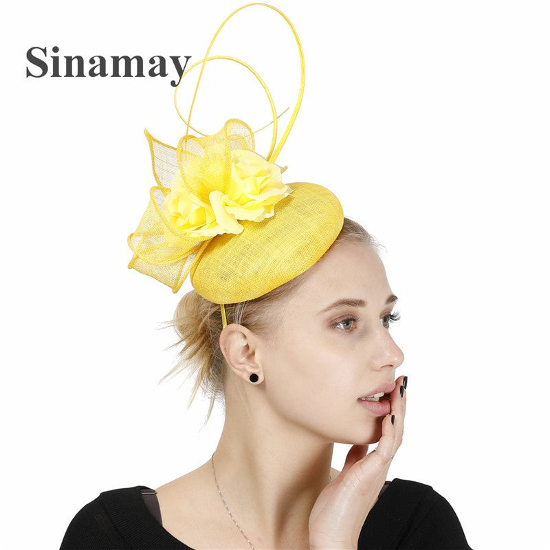 Fascinator de Casamento Sinamay de 4 Camadas de Ótima Qualidade Chapéu para Casamento Elegante Mulheres Moda Acessório de Cabelo Chapeau de Festa e Jantar