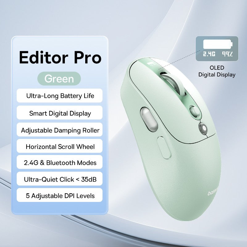 Mouse Sem Fio Baseus Editor Pro Bluetooth 5.1 Modo Duplo Bateria de Longa Duração Recarregável Ergonômico de Escritório com Display