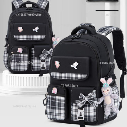 Mochila Escolar Infantil Feminina Xadrez Ergonômica Protege a Coluna Grande Capacidade Leve Impermeável
