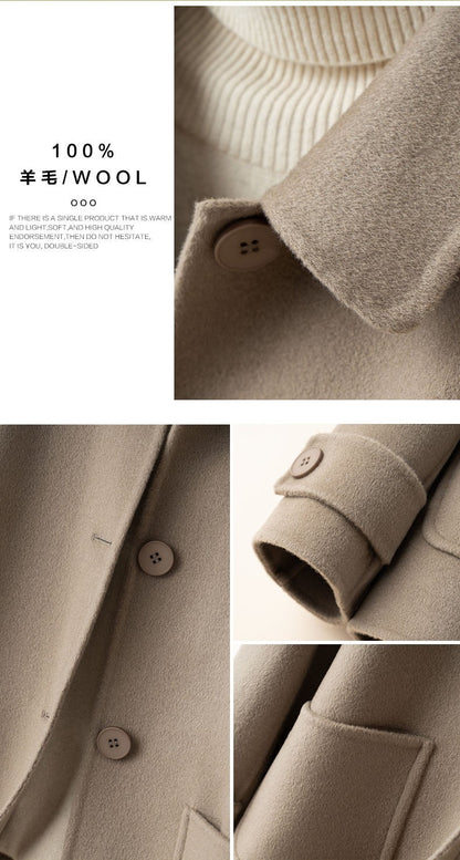 2025 Autumn Winter New Double-Sided Wool Coat Women Section Short Woolen Coats Single-breasted Black Khaki Cardigan Outerwear