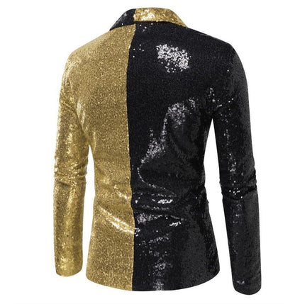 Shiny Gold Sequins Blazer for Men's New Slim Fitting Splicing Men's Suit Night Club Party DJ Stage Singer Dance Show Dress Homme