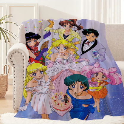 Anime S-Sailor M-Moon Girl Blanket Plush Nap Sofa rug for Living Room Warm Office Bedroom Birthday Home Travel Kid Gifts