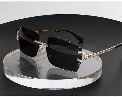 Fashion Rimless Square Sunglasses Vintage Diamond Brand Design Cut Lens Sun Glasses Men Women Metal Frame Luxury UV400 Eyewear
