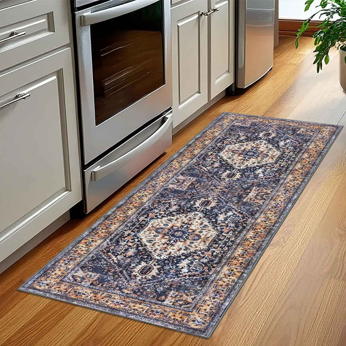 VIKAMA Persian Flannel Carpet Living Room Mat Hallway Mat Sofa Mat Bedroom Bedside Rug Long Rug Non-slip Washable Home Decor