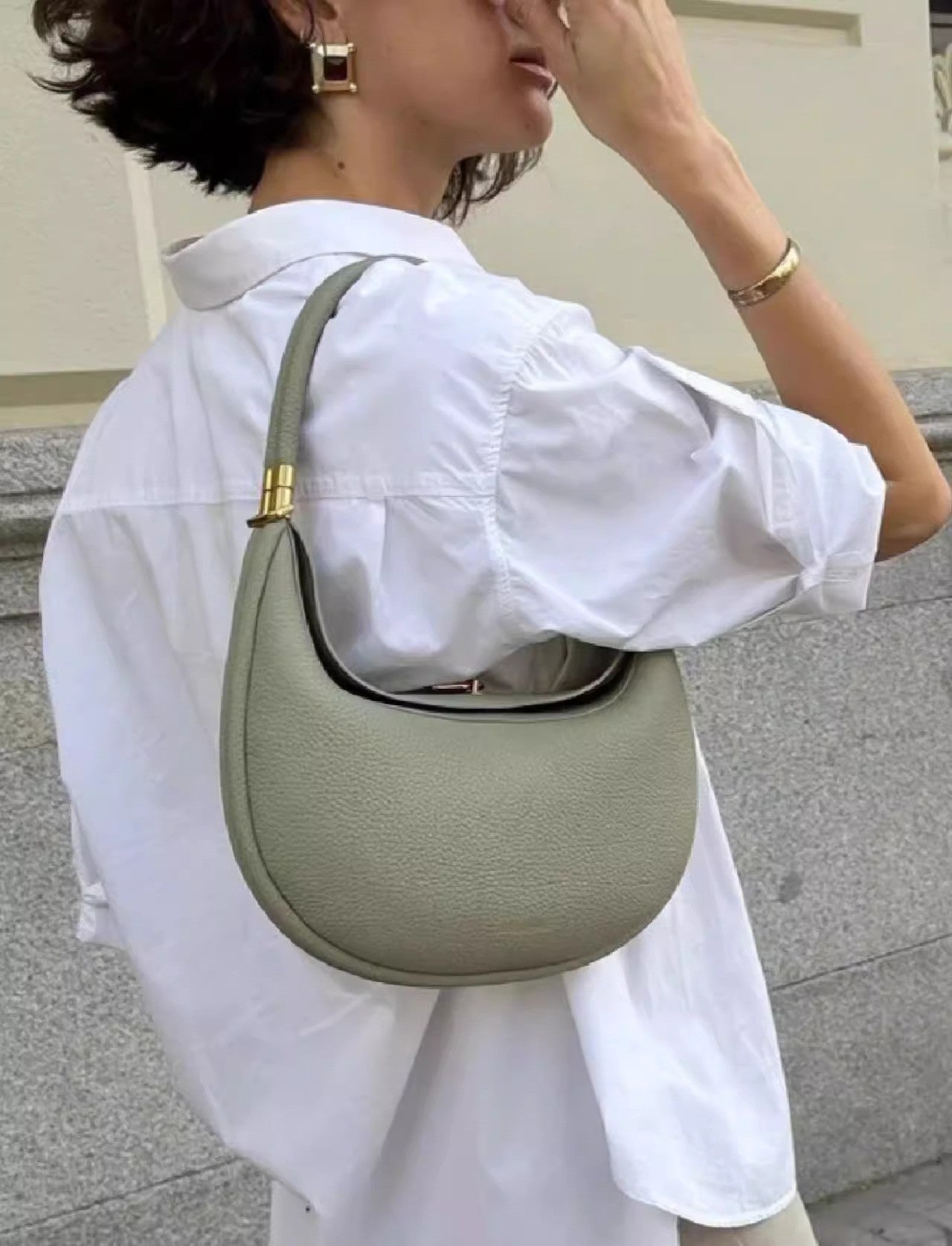 Songmont Crescent Bag Genuine Leather Mini For Women Sweet Style Magnetic Closure casual versatile pine crescent bag