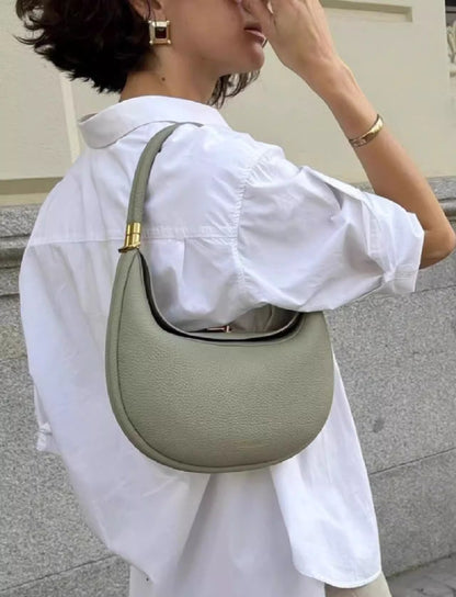 Songmont Crescent Bag Genuine Leather Mini For Women Sweet Style Magnetic Closure casual versatile pine crescent bag