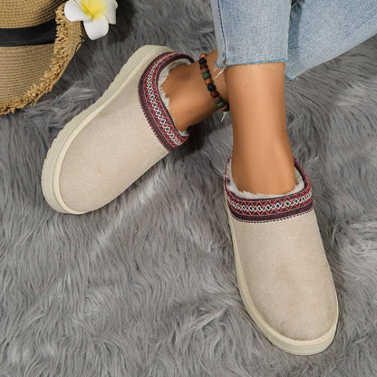 Women's Plush Lined Warm Slippers, Comfortable Winter Snow Shoes, Closed Toe Slip On Backless Indoor Outdoor Slippers