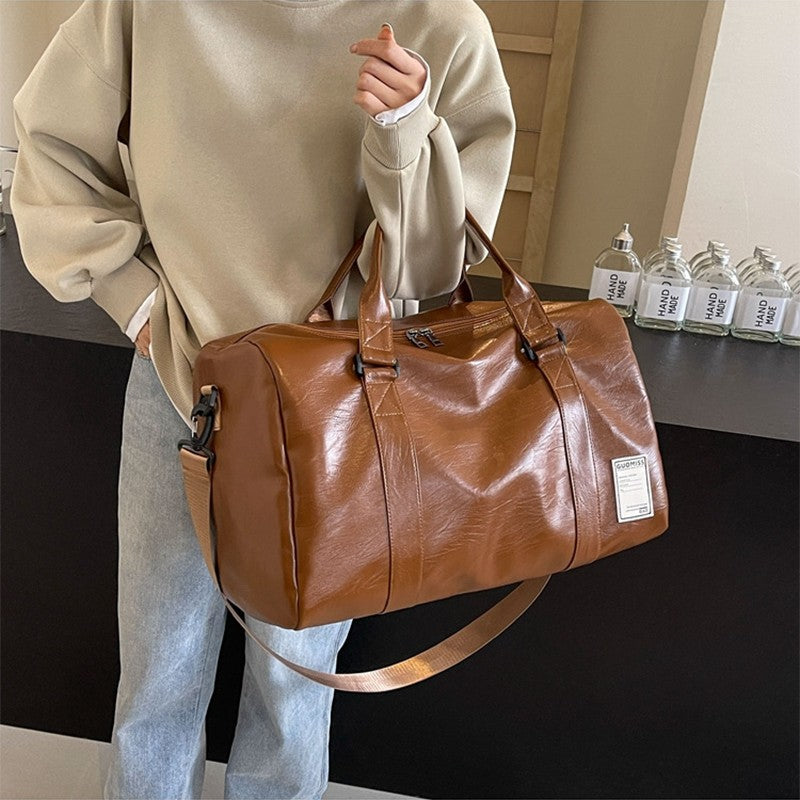 Fashion Women'S Travel Totes Duffle PU Leather Gym Sports Fitness Casual Luggage Handbag Shoes Pocket Shoulder Weekend Bag