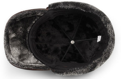 High Quality Genuine Leather Hats Winter First Layer Cowhide Warm Earmuffs Bomber Caps Plus Velvet Thicken Man Bone Caps Dad Hat
