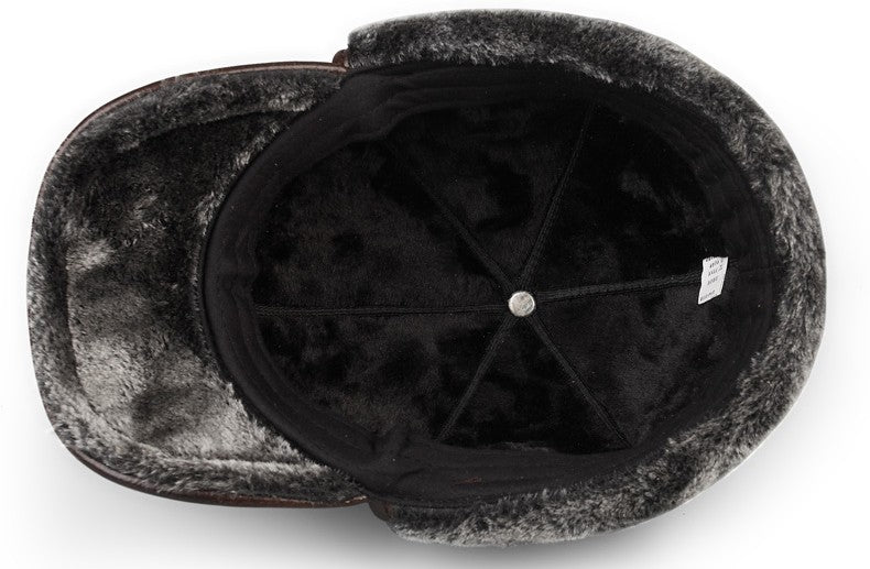 High Quality Genuine Leather Hats Winter First Layer Cowhide Warm Earmuffs Bomber Caps Plus Velvet Thicken Man Bone Caps Dad Hat
