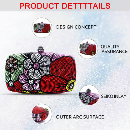 Women Multi Flower Rhinestone Clutches Luxury Diamond Wedding Purse Crystal Dinner Handbags Designer Party Stones Minaudere Bags