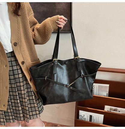 Retro Big PU Leather Shoulder Bag for Women 2025 Winter Trend New Y2K Fashion Handbags Females Travel Luxury Tote Bag  bolsas