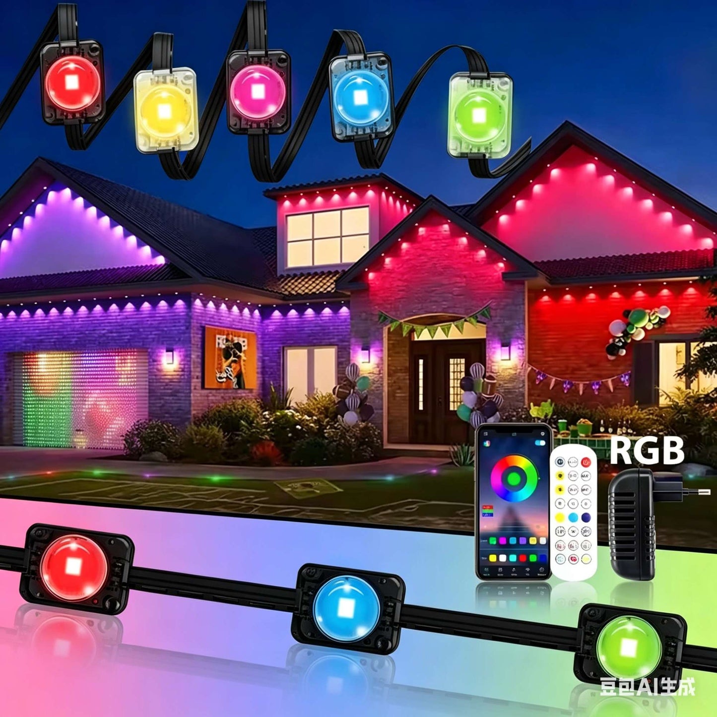? RGBIC Permanent Outdoor Lights PRO IP67 Waterproof LED Eave Lights Bluetooth APP Remote Control Music Sync DIY Scene Outdoor House Roof Christmas Decor String Lights